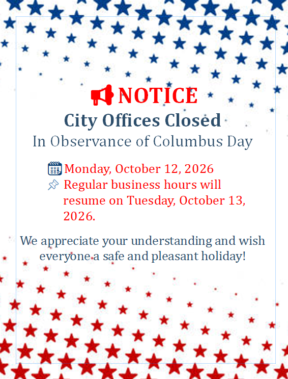 City Offices Closed for Columbus Day